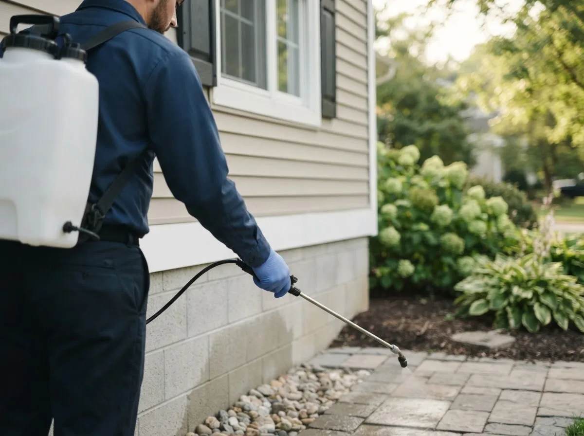 Pest control technician inspecting a home in Worthington, MN